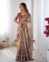 Beige & Maroon Handloom Cotton Saree with Royal Faces & Elephant Pallu Motif