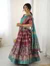 Teal Green Handloom Cotton Saree | Lotus Floral Print & Royal Elephant Pallu – Buy Online