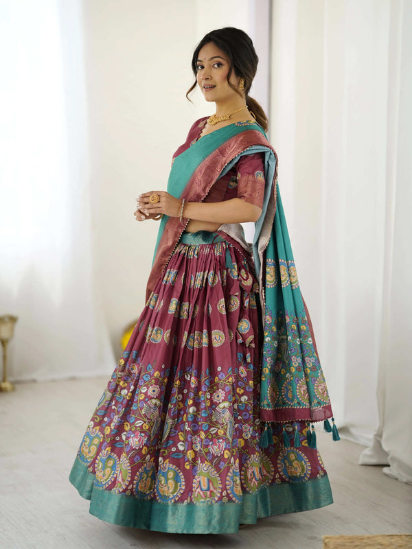 Teal Green Handloom Cotton Saree | Lotus Floral Print & Royal Elephant Pallu – Buy Online