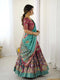 Teal Green Handloom Cotton Saree | Lotus Floral Print & Royal Elephant Pallu – Buy Online