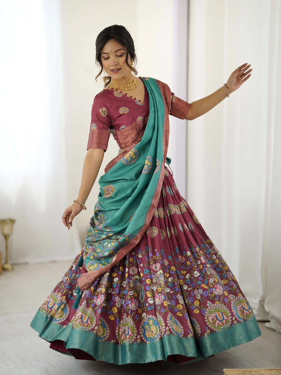 Beige & Rust Pure Linen Cotton Saree with Folk Animal Motif & Floral Print
