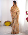 Peach Orange Pure Linen Cotton Handloom Saree with Floral Vine Print and Pallu Artwork