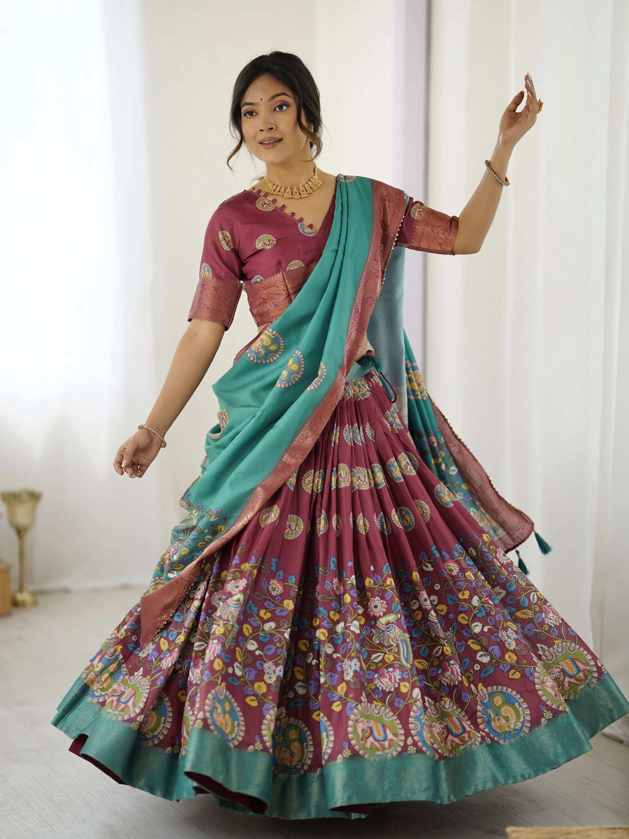 Teal Green Handloom Cotton Saree | Lotus Floral Print & Royal Elephant Pallu – Buy Online