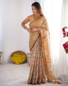 Peach Orange Pure Linen Cotton Handloom Saree with Floral Vine Print and Pallu Artwork