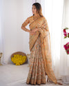 Peach Orange Pure Linen Cotton Handloom Saree with Floral Vine Print and Pallu Artwork