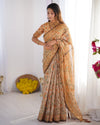 Peach Orange Pure Linen Cotton Handloom Saree with Floral Vine Print and Pallu Artwork