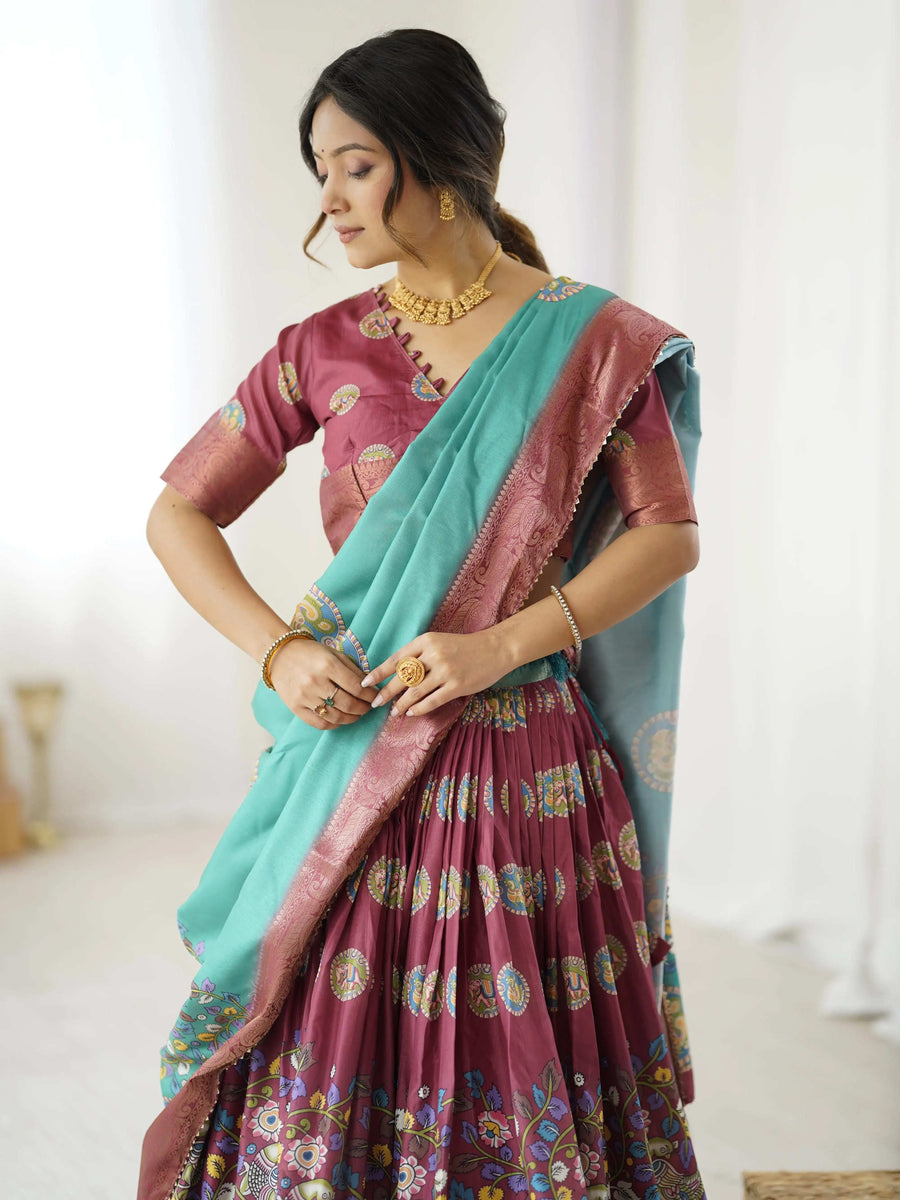 Teal Green Handloom Cotton Saree | Lotus Floral Print & Royal Elephant Pallu – Buy Online