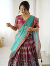 Teal Green Handloom Cotton Saree | Lotus Floral Print & Royal Elephant Pallu – Buy Online