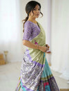 Rust Beige Pure Linen Cotton Saree with Paisley Motifs and Mandala Artwork