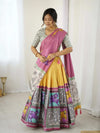 Rust Beige Pure Linen Cotton Saree with Paisley Motifs and Mandala Artwork