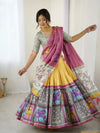Handloom Linen Cotton Printed Saree with Traditional Mithila Art Pallu – Earthy Beige & Maroon