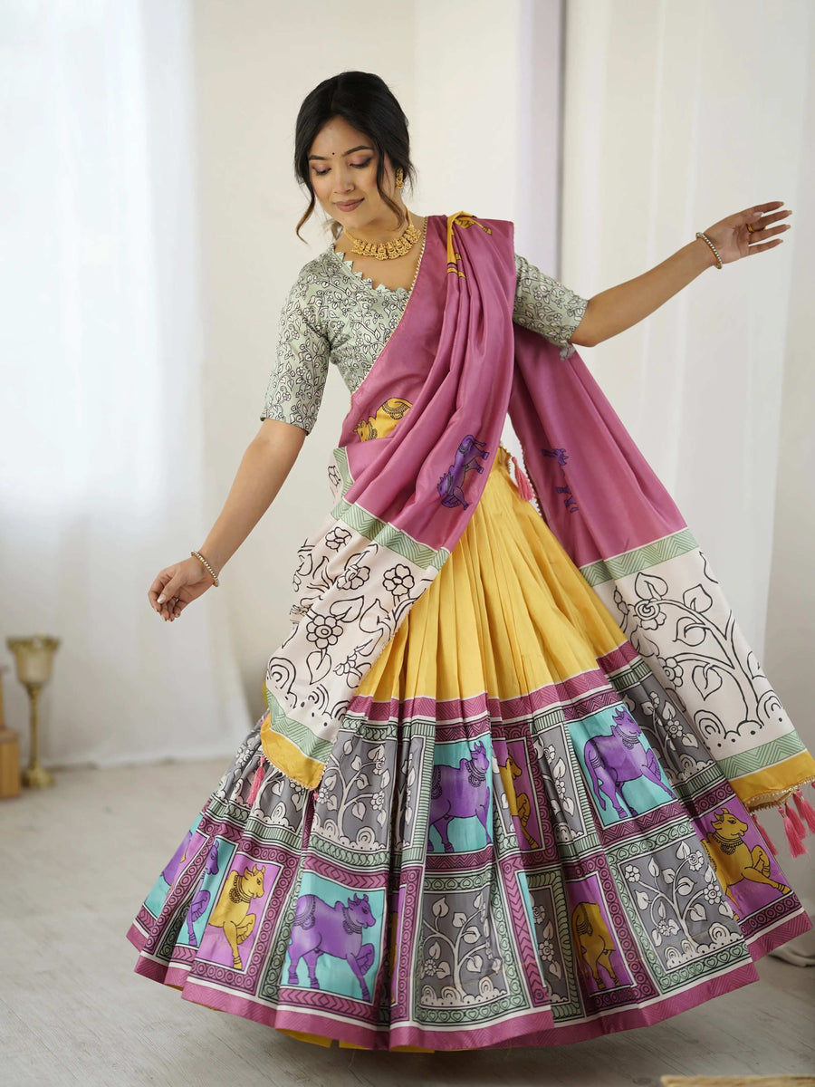 Handloom Linen Cotton Printed Saree with Traditional Mithila Art Pallu – Earthy Beige & Maroon