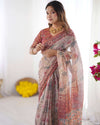 Blush Cream Handloom Linen Cotton Saree with Artistic Bird Motif Pallu