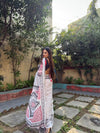 White Pure Cotton Linen Saree with Multicolor Checkered Design, Blouse, and Tassel Detailing