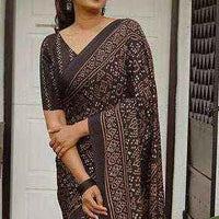 Black Pure Cotton Linen Saree | Zari Weave with Tassel Detailing