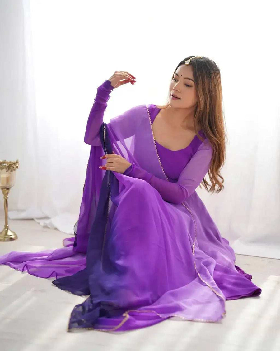 Multi Purple Georgette Anarkali Front View - Shree Roop