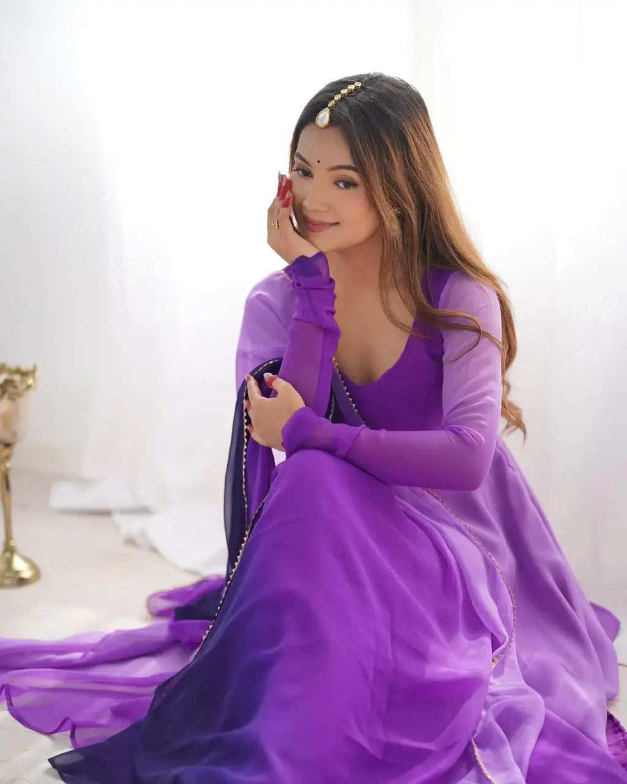Multi Purple Georgette Anarkali with Dupatta - Shree Roop