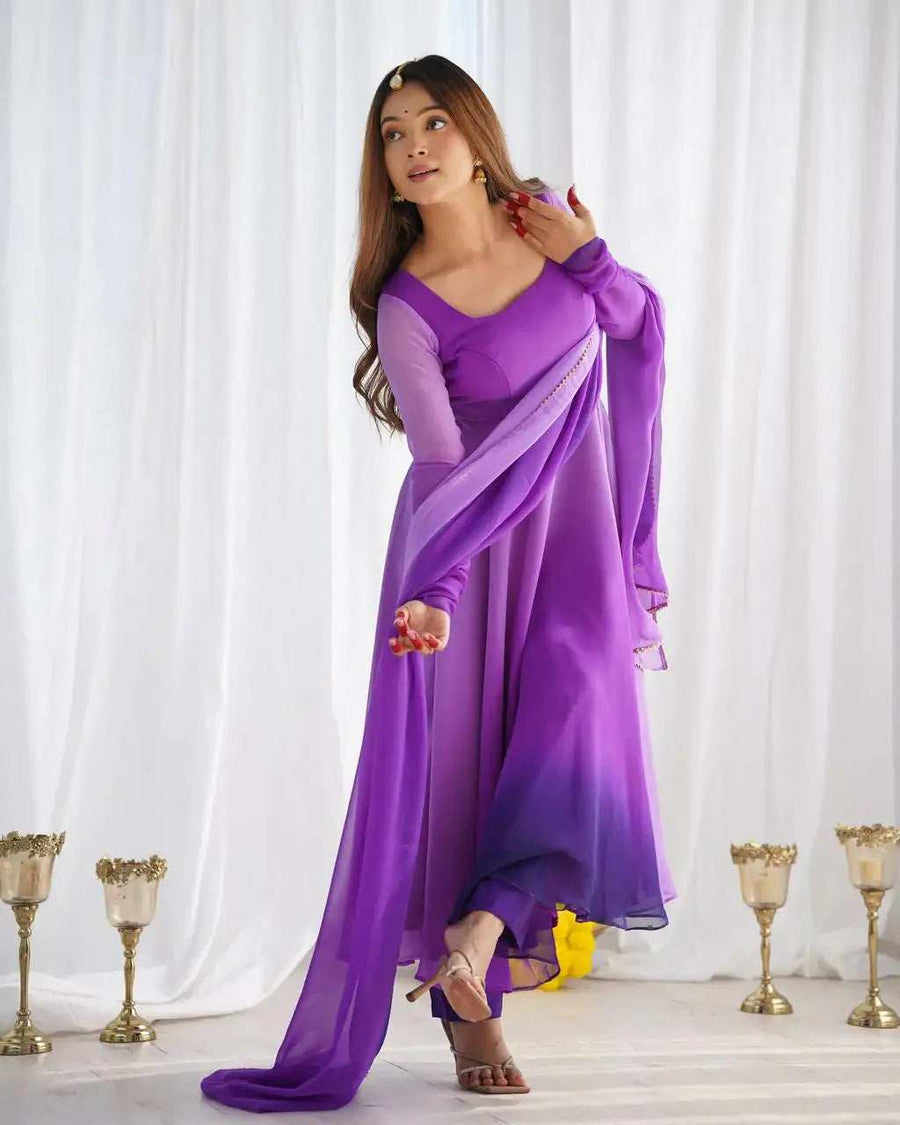 Multi Purple Georgette Anarkali Full Length View - Shree Roop