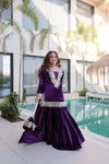 Wine Purple Ice Velvet Palazzo Set with V Neck and Bell Sleeves - Shree Roop