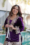 Full Length View of Wine Purple Ice Velvet Flared Palazzo Set - Shree Roop