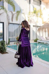 Close-up of Zari Embroidery and Real Mirror Work on Wine Purple Velvet - Shree Roop
