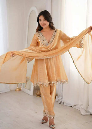 Full Length View of Chiku Kurti Set with Pant and Dupatta by Shree Roop