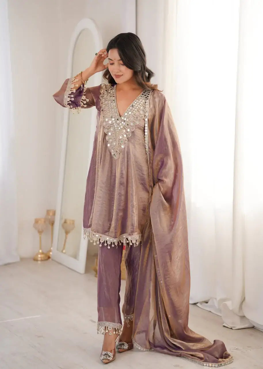 Purple Party Wear Kurti Set | Real Mirror Work – Fendy Fabric Suit Set | Buy Online - SHREE ROOP