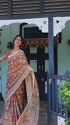 Terracotta Handloom Cotton Saree with Blooming Floral Print & Madhubani Fish Pallu