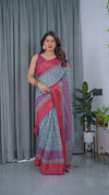 Graceful Green & Beige Saree with Exquisite Floral Prints – Perfect for Weddings & Festive Wear
