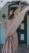 Rust Beige Handloom Cotton Saree with Royal Animal Caravan & Scenic Village Pallu