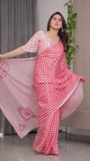 Soft Blush Pink Satin Georgette Heart Printed Saree with Gradient Love Motif Pallu & Matching Blouse