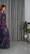 Multicolor Floral Linen Saree for Women | Traditional Indian Festive Wear – Boho Ethnic Drape
