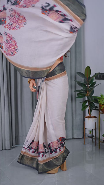 Multicolor Floral Linen Saree for Women | Traditional Indian Festive Wear – Artisan Festive Drape