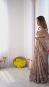Beige & Maroon Handloom Cotton Saree | Mughal Royal Faces & Elephant Pallu – Buy Online