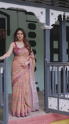 Beige & Rust Pure Cotton Linen Saree | Tribal Block Print with Blouse & Tassel Detailing