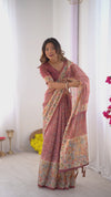 Maroon Handloom Cotton Saree | Floral Print & Royal Procession Pallu – Buy Online