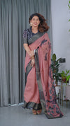 Multicolor Floral Linen Saree for Women | Traditional Indian Festive Wear – Vivid Festive Drape